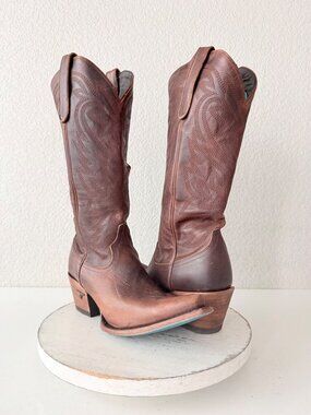 Lane SMOKESHOW Cowboy Boots Cognac Brown Western Cowgirl Mid Calf Tall Size 9.5